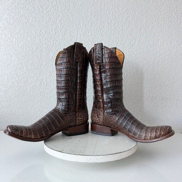NEW Rod Patrick Mens Cowboy Boots 12 AAAA Brown Caiman Leather Western Blunt Toe - Picture 8 of 12
